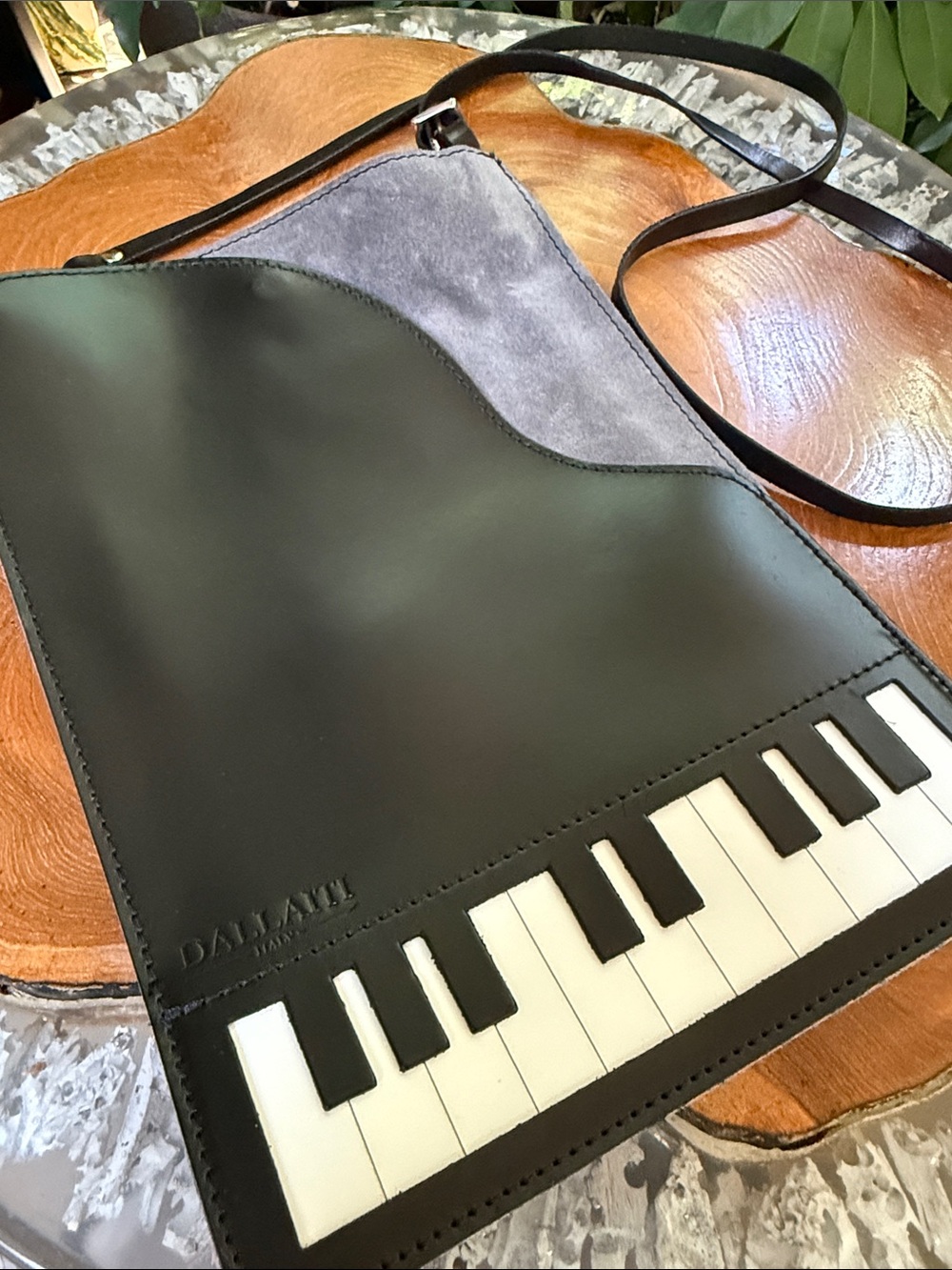 Black Crossbody Bag with Piano Key Accent